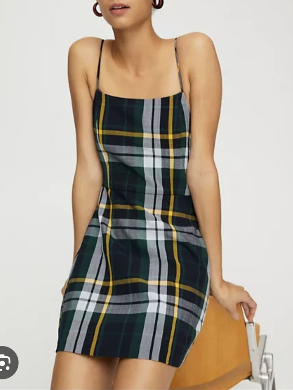 Aritzia Wilfred Isabelle Navy Green Yellow White Tartan Mini Dress NWOT Size 2